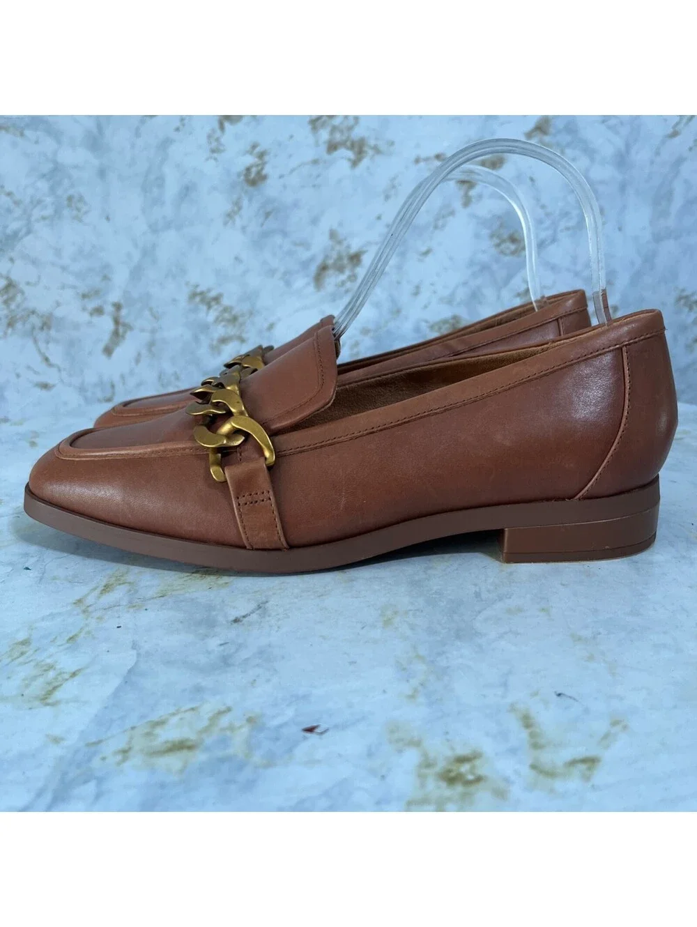 Vionic Mizelle Women's Size 8 Shoes Brown Leather Chain Comfort Casual Loafers